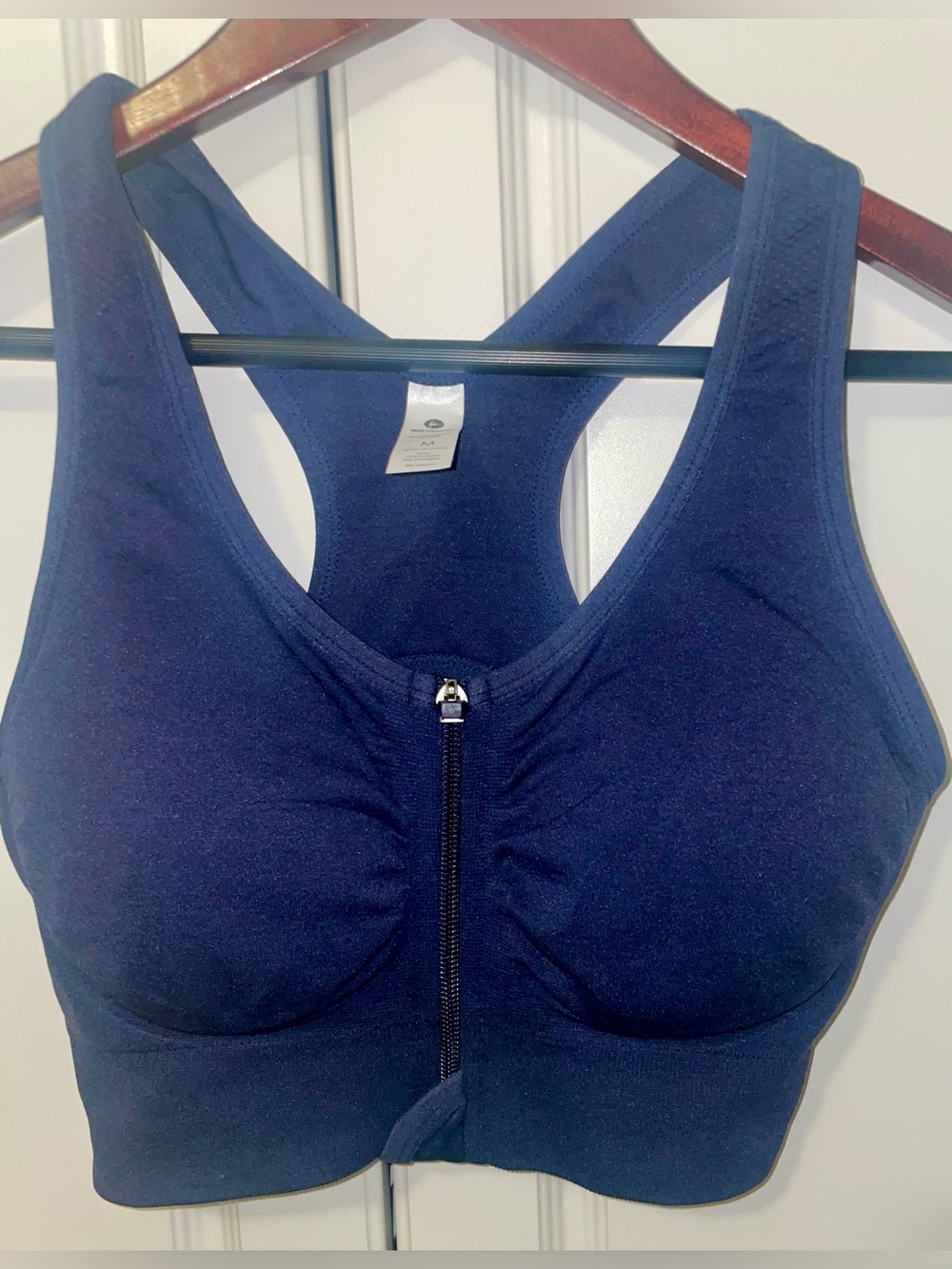 90 Degree By Reflex Navy Front-Zip Racerback Sports Bra